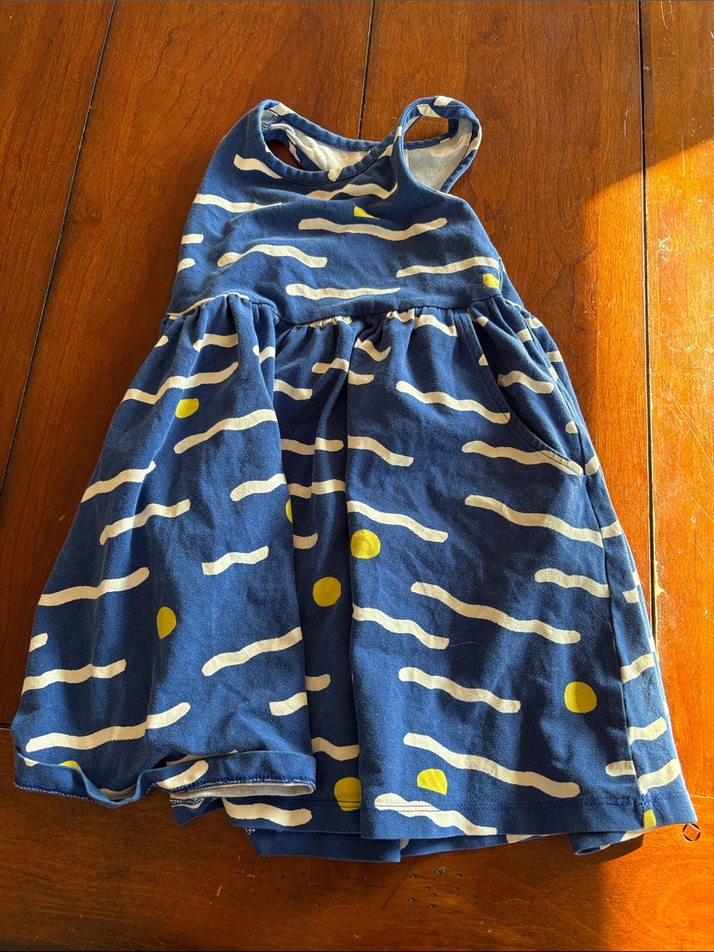 Hanna Andersson Navy, White & Yellow Wave-Print Girl's Tank Dress
